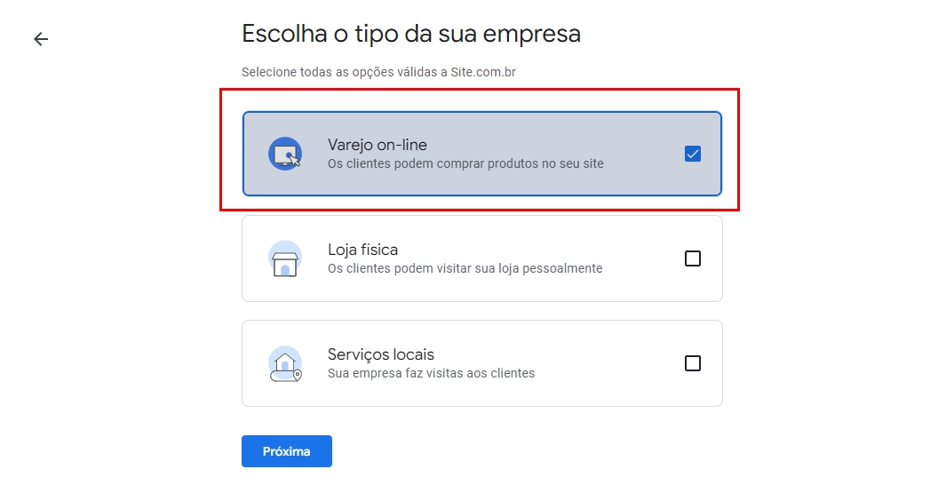 Gooogle Meu Negócio - Passo 2